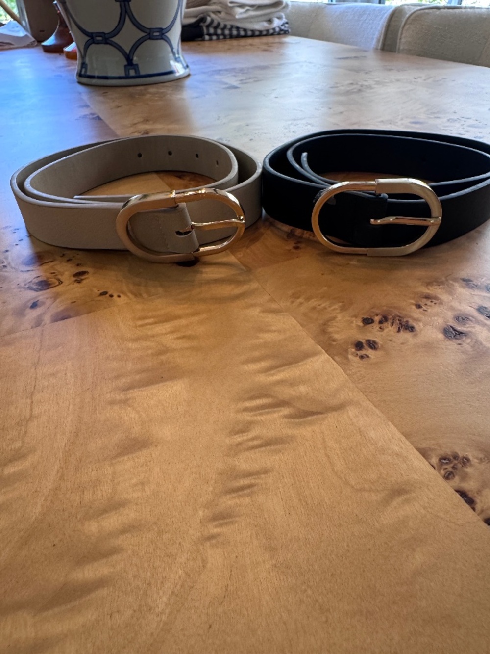 2 Pack Belts- Brown and Cream with Gold Hardware